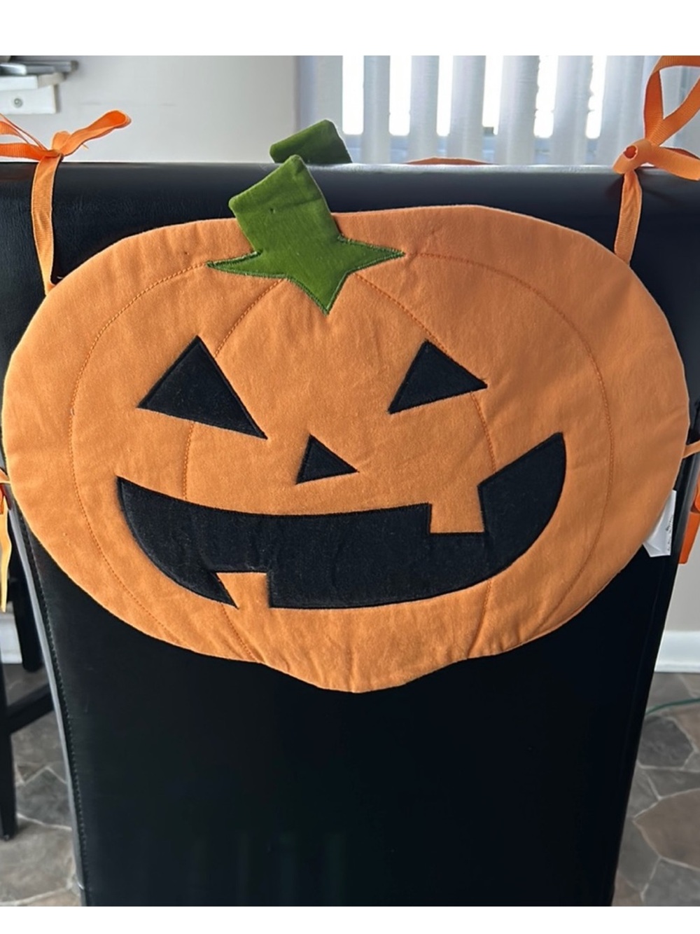 Set of 4 Halloween Jack O Lantern orange black Chair Covers with ties decor
